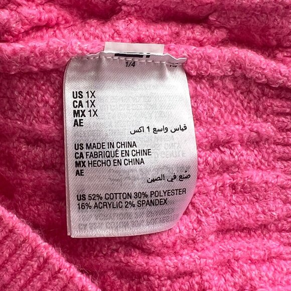 On.34th Pink Cable Knit Cotton Blend Crew Neck Sweater Soft Ribbed Trim Size 1X - Picture 4 of 6